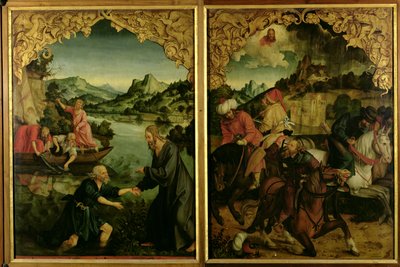 Geschichten von S.S. Peter und Paul Altarbild: Detail zeigt von links nach rechts, Berufung von St. Peter, Bekehrung von St. Paul (Detail) von Hans von Klumbach